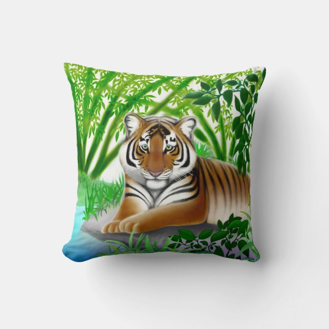 Friedliches Dschungel-Tiger-Kissen Kissen (Vorderseite)