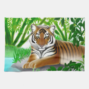 Friedliches Dschungel-Tiger-Küchen-Tuch Handtuch