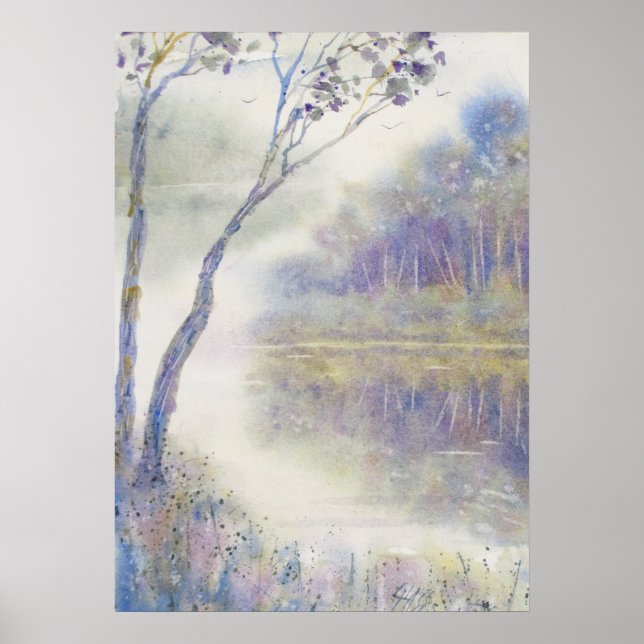 Friedliches Gloom Wasserfarbenwelt Landschaft Poster (Vorne)