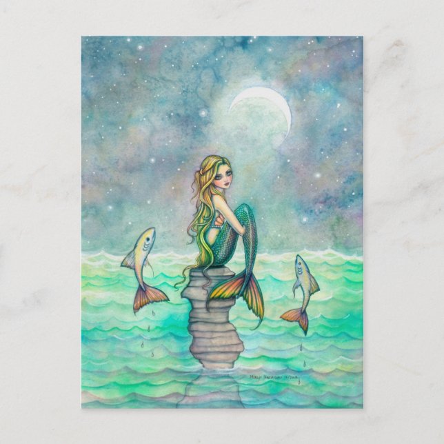 Friedliches Meer Meerjungfrau Fantasie Kunst Postkarte (Vorderseite)