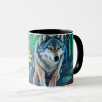 Friedliches Schlafmantra mit Grauwolf in der Tasse