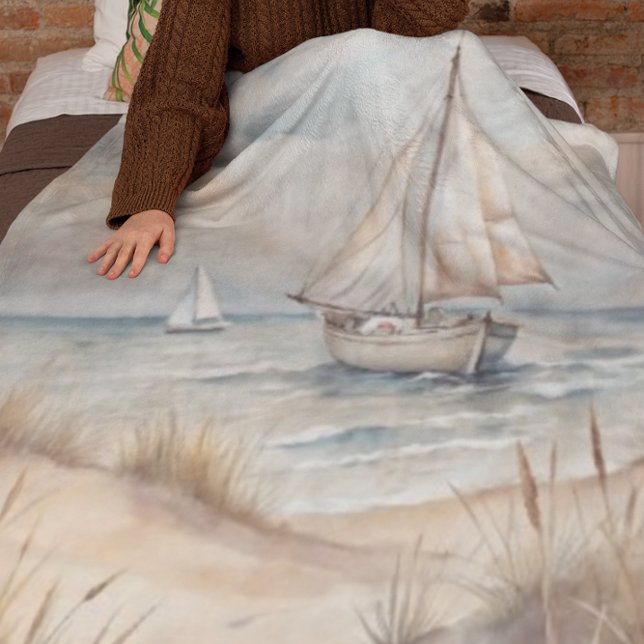 Friedliches Segeln Wasserfarbenküste Fleecedecke (Von Creator hochgeladen)