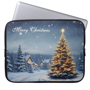 Friedliches Weihnachtsdorf mit Lichtern Laptopschutzhülle