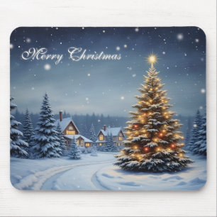 Friedliches Weihnachtsdorf mit Lichtern Mousepad