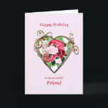 Friend Birthday Antike bemalt Rose Karte<br><div class="desc">Eine romantische Geburtstagskarte. Ein Gemälde von Rose wird von einem vergoldeten goldenen Herz gerahmt. Gebt eurem Freund einen Geburtstag mit einem hübschen Gemälde eines Strauß Rose.</div>