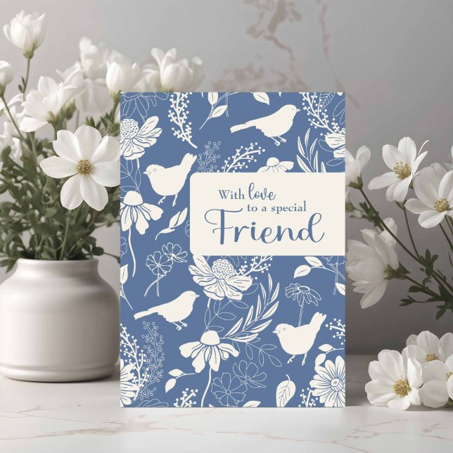 Friend Birthday Blaue Vögel und Blüten Karte (Von Creator hochgeladen)