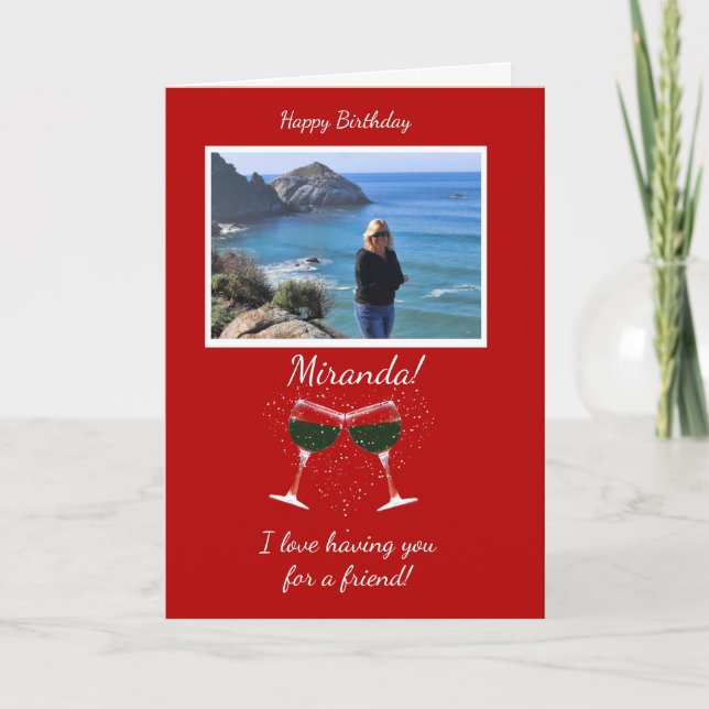 Friend Birthday Custom Foto Funny Wine Karte (Vorderseite)