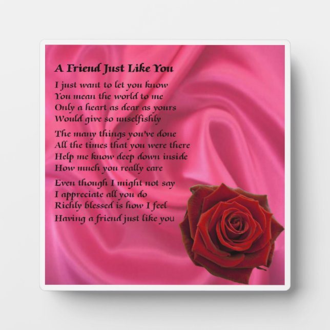 Friend Gedicht Plaque - Rosa Seide und Rose Design Fotoplatte (Vorderseite)