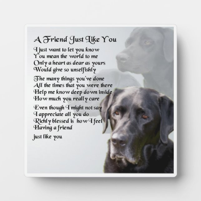 Friend Gedicht Plaque - Schwarzes Labrador Design Fotoplatte (Vorderseite)
