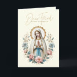 FRIEND Happy Birthday Floral Religious Dankeskarte<br><div class="desc">Mit einer religiösen Geburtstagskarte für ein DEAR FREUND mit schönen Blume in einer Vase und einem traditionellen katholischen Bild der gesegneten Jungfrau Mary, unsere Lady of Lourdes A Scripture Vers ist innen mit den Blume und Rosenkranz. Alle Texte und Schriftart können geändert werden.</div>