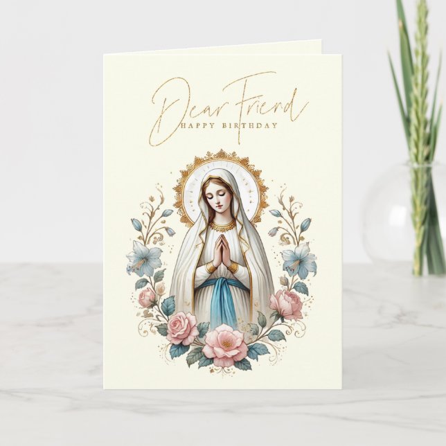 FRIEND Happy Birthday Floral Religious Dankeskarte (Vorderseite)