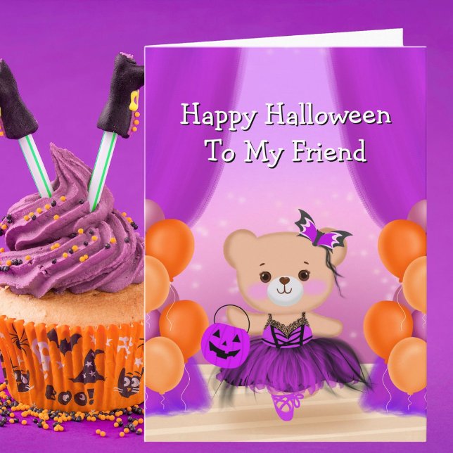 Friend Happy Halloween Teddy Bear Ballerina Karte (Von Creator hochgeladen)