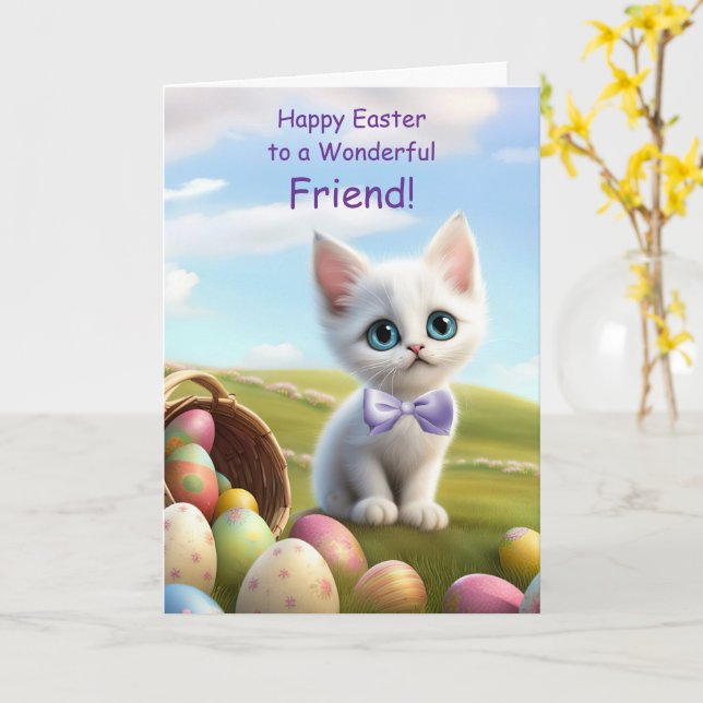 Friend Happy Oaster Super Niedlich White Kitten Karte (Gelbe Blume)