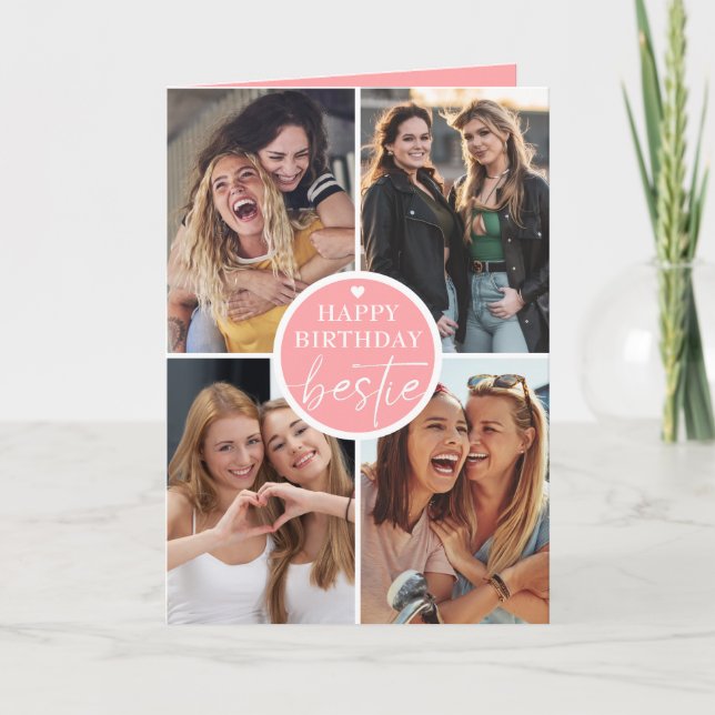 Friend Photo Collage Heart Script Happy Birthday Karte (Vorderseite)