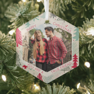 Friend Photo Doodle Trees Hexagon Glass Ornament Aus Glas