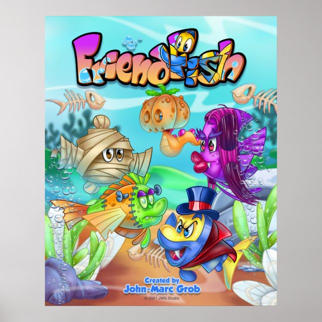FriendFish niedlich Cartoon Fischplakat Poster (Vorne)