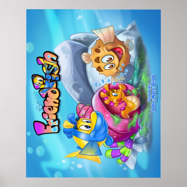 FriendFish niedlich Cartoon Poster mit Fisch (Vorne)