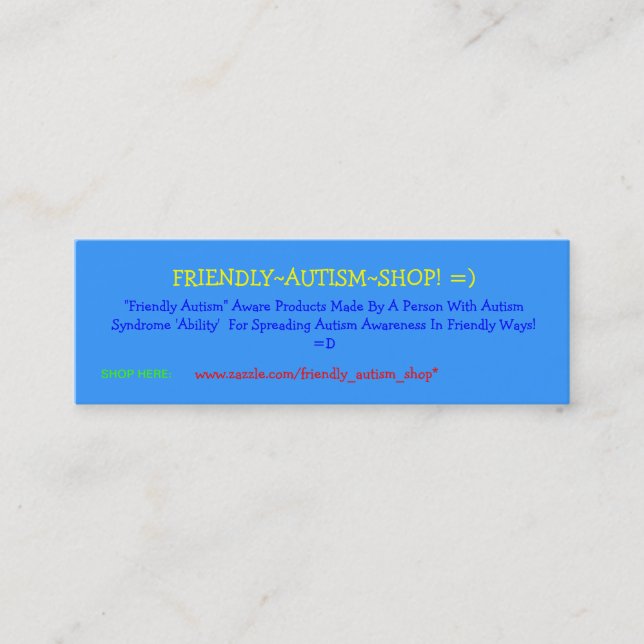 Friendly~Autism~Shop! =) Werbeschilder Mini Visitenkarte (Vorderseite)