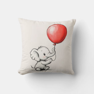 Friendly Baby Elephant mit Red Balloon Kissen
