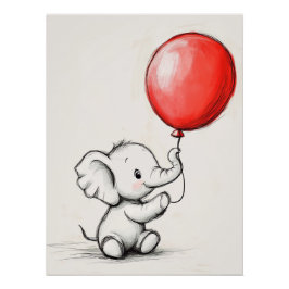 Friendly Baby Elephant mit Red Balloon Poster