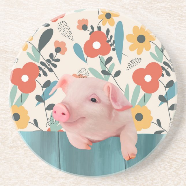 Friendly Baby Pig | Niedliches Baby Getränkeuntersetzer (Vorne)