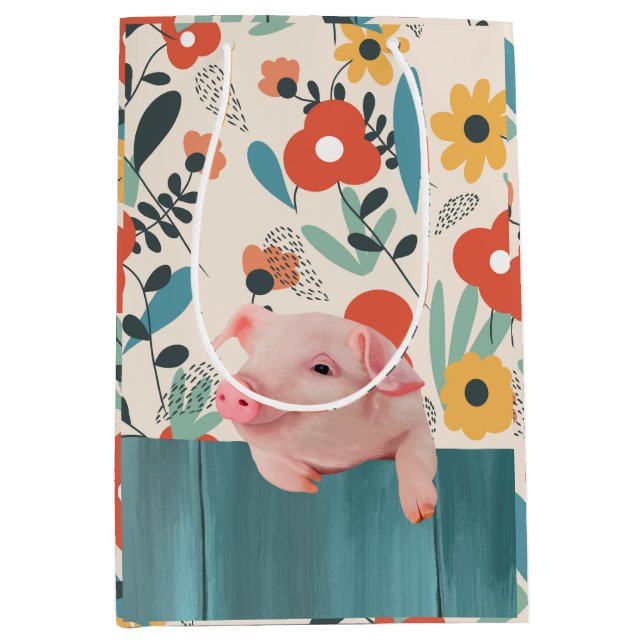 Friendly Baby Pig | Niedliches Baby Mittlere Geschenktüte (Vorderseite)