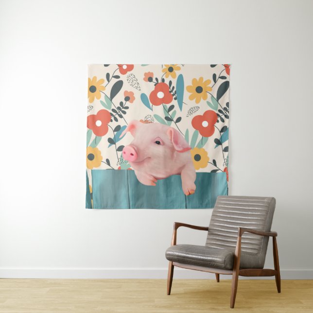 Friendly Baby Pig | Niedliches Baby Wandteppich (Beispiel)