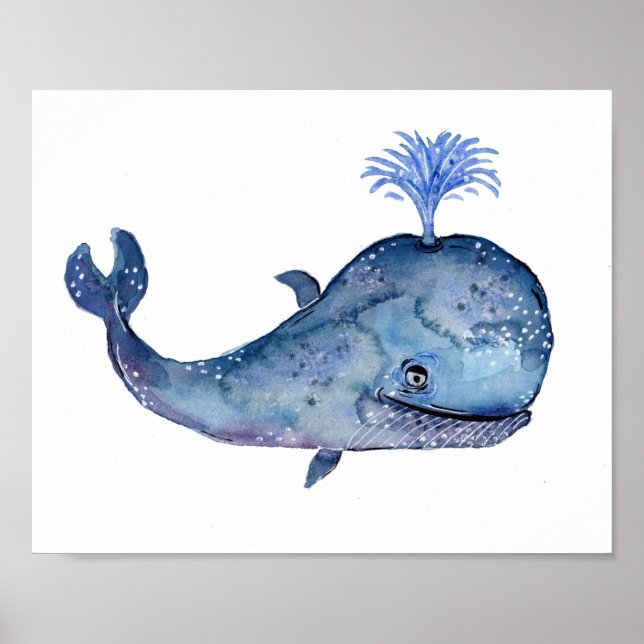 Friendly Blue Whale Watercolor Poster (Vorne)