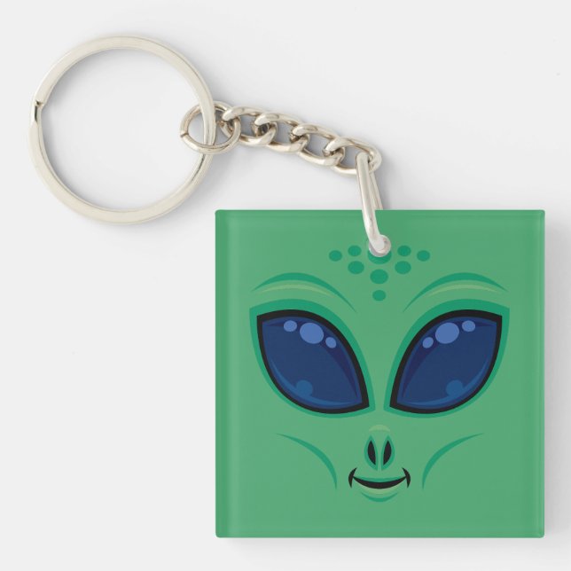 Friendly Cartoon Alien Face Schlüsselanhänger (Vorderseite)