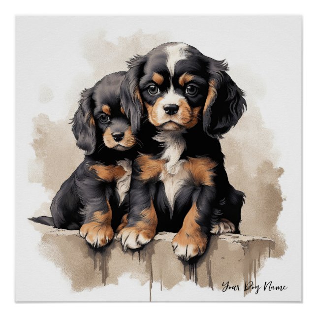 Friendly Cavalier King Charles Spaniel Puppy Hunde Poster (Vorderseite)