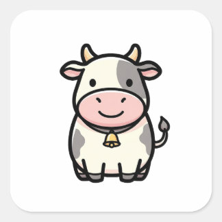 Friendly Cow – Cute Kawaii Animal Illustration Quadratischer Aufkleber