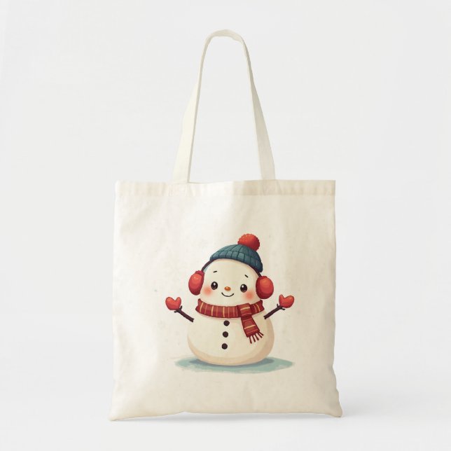 Friendly Cozy Kawaii Snowman Snowflake Tragetasche (Vorne)