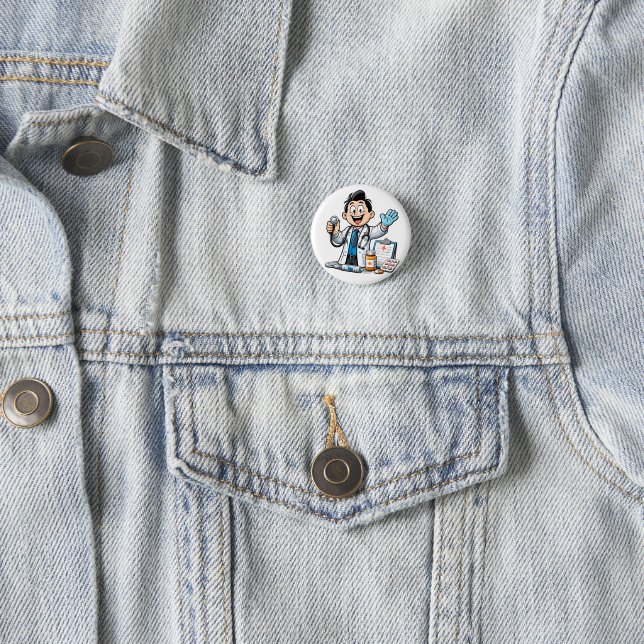 Friendly Doctor Mascot Medical Cartoon Design Button (Beispiel)