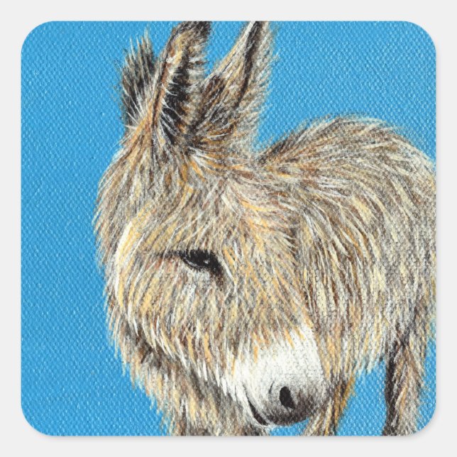Friendly Donkey Painting Quadratischer Aufkleber (Vorderseite)