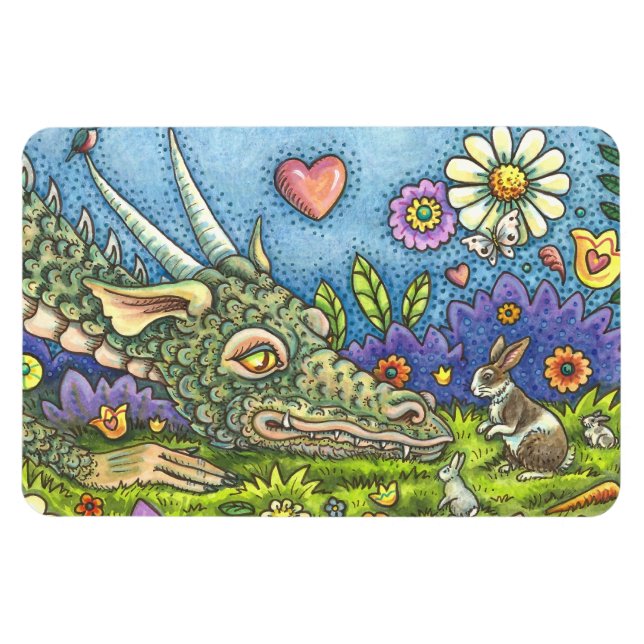 FRIENDLY EASTER DRAGON ON BUNNY TRAIL Cute Fantasy Magnet (Horizontal)