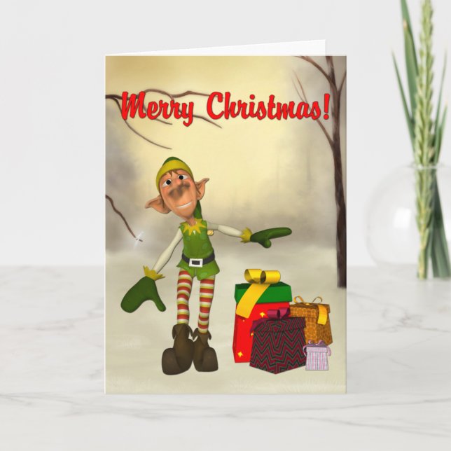 Friendly Elf Christmas Card Feiertagskarte (Vorderseite)