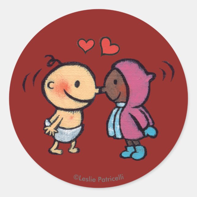 Friendly Eskimo Nose Kisses Kids Runder Aufkleber (Vorderseite)