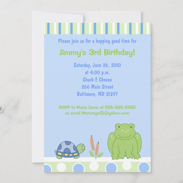 Friendly Frog & Turtle 12x18 Geburtstag Einladung (Vorderseite)