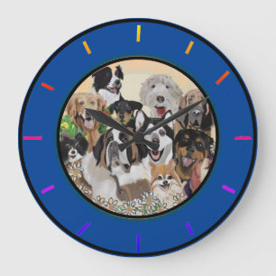 Friendly, Happy Dog Pack Wishes Acrylic Wall Clock Große Wanduhr