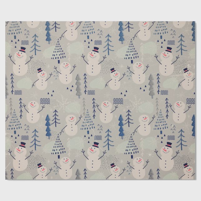 Friendly Little Snowman - grau Geschenkpapier (Flach)