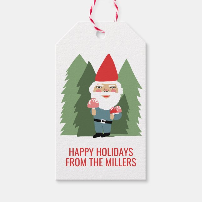 Friendly Mushroom Gnome Santa Trees Weihnachtself Geschenkanhänger (Vorderseite)