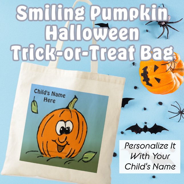 Friendly Pumpkin lächeln Niedliches Halloween Tragetasche (Friendly Pumpkin Trick-or-Treat bag. Personalize It with your child's name.)