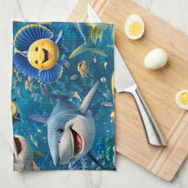 Friendly shark and friends underwater tea towel geschirrtuch