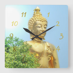 friendly sitting buddha quadratische wanduhr