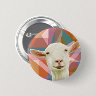 Friendly White Goat Colorful Geometric Orange Button