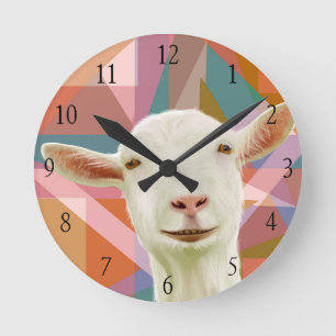 Friendly White Goat Colorful Geometric Orange Runde Wanduhr