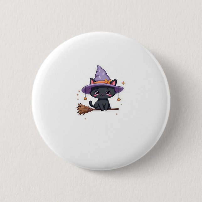 Friendly Witch Hat Cat  Cute Pastel Kawaii Hallowe Button (Vorderseite)