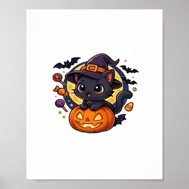 Friendly Witch Hat Cat Niedlich Pastel Kawaii Hall Poster (Vorne)