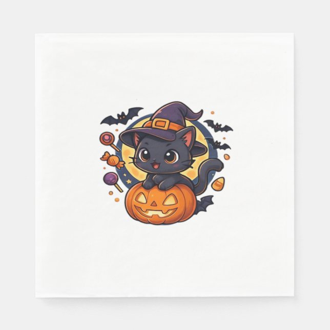 Friendly Witch Hat Cat Niedlich Pastel Kawaii Hall Serviette (Vorderseite)