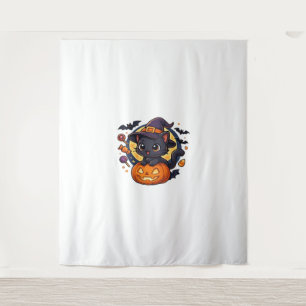 Friendly Witch Hat Cat Niedlich Pastel Kawaii Hall Wandteppich